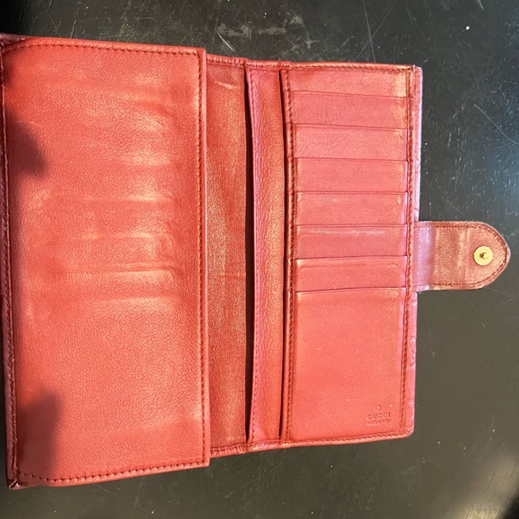 Red Long Guccissima Heart Snap Leather Wallet Bifold Monogram Leather Gold - Picture 7 of 11